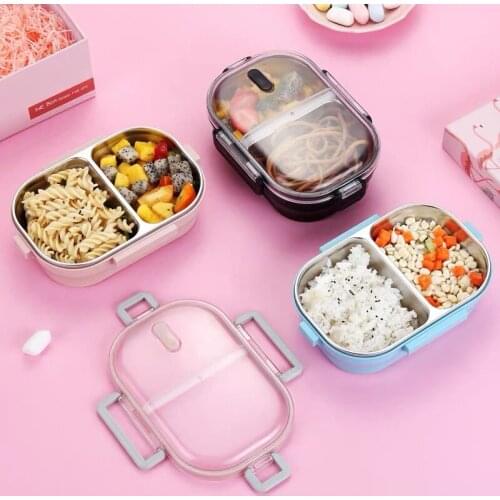 Japanese Style Simple Portable Lunch Box For Kids School 304 Stainless Steel Sealed Bento Box Leak-Proof Kitchen Food Container