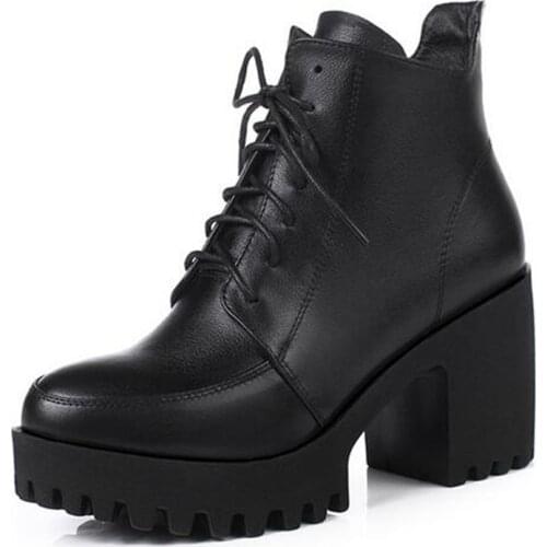 Hot 2021 New Fashion Single Autumn Women Boots High Heel Non-slip Bottom Warm Wool Boots Genuine Leather Shoes Woman Snow Boots