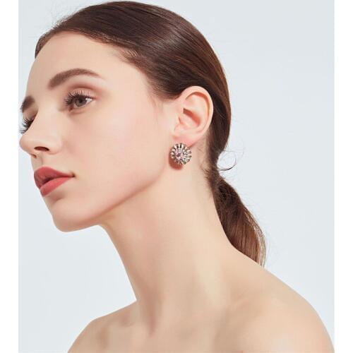 CRLEY High Quality Round Resin Earrings for Women Ladies Girls Rhinestone Crystals Stud Earrings Pink Blue Green Black Jewelry