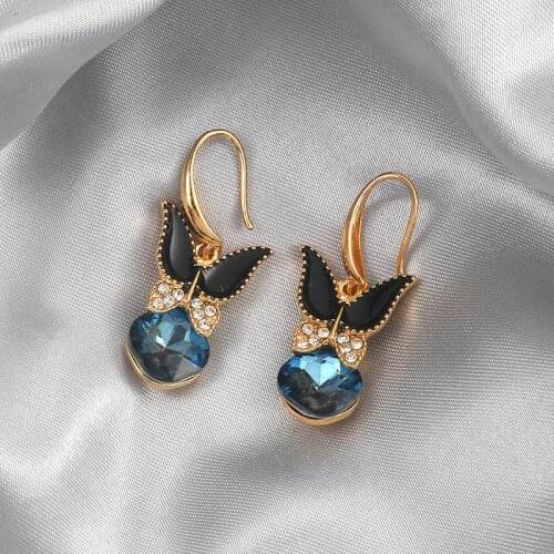 2021 New Trend Crystal Butterfly Earrings Korean Fashion Design Sense Elegant And Sweet Cute Blue Pendant Ear Jewelry Female