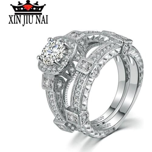 925 anillos Silver Luxury 2 Set Rings Sets Silver Color Bijoux Fashion Wedding Party Jewelry Cubic Zirconia Jewelry For Women