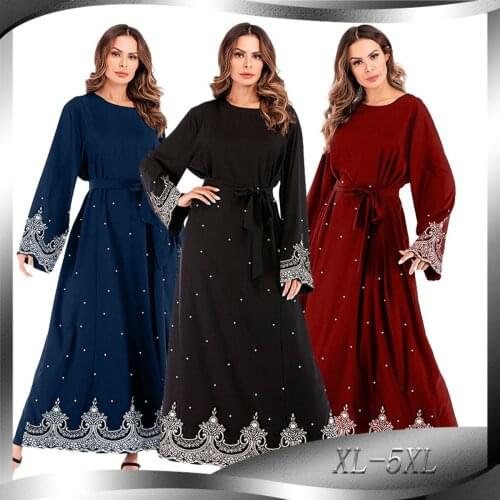Womens Muslim Embroidered Bead Long Sleeve Dress muslim sets muslim clothing sets abaya turkey malaysia turkish dresses