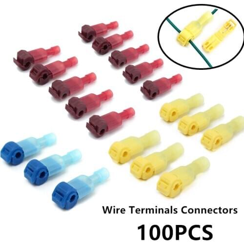 100PCS T-Tap Wire Connectors Self-Stripping Quick Splice Terminal Insulated Male Quick Disconnect Spade Terminals Assortment Kit