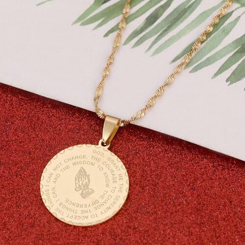Bible Verse Prayer Jewelry Gold Color Praying Hands Jewelry Coin Medal Christian Lords Prayer Jewelry