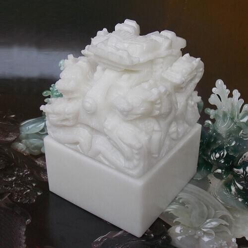 Large white jade Nine Dragon Seal Divine dragon Treasure stamper attract money Furnishing articles Chinese Unique gift signet