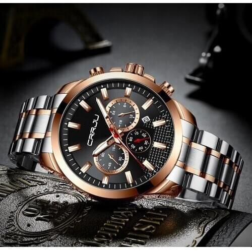 CRRJU Casual Sport Watches for Men Top Brand Luxury Military Stainless steel Watch Man Clock Fashion Chronograph Wrist watch men