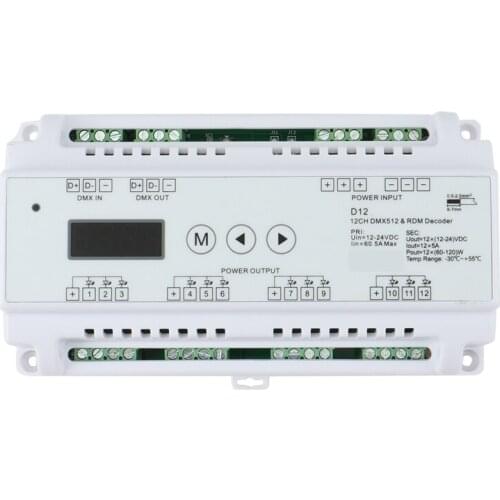 DC5V-36V Input 12 Channels CV DMX512 Decoder,5Ax12CH Output with Display for Setting DMX Address for Led Rgb Led Strip