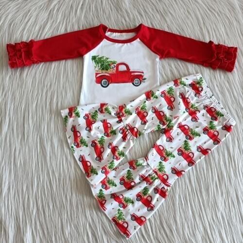 Baby Clothes Girl Long Sleeve Truck And Tree Print Winter Christmas Boutique Set