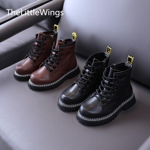 Childrens Martin boots genuine leather 2020 autumn new boys Super soft shoes girls Cowhide school short boots 4-15 years old