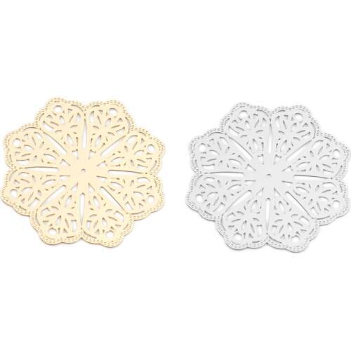 DoreenBeads Fashion Copper Filigree Stamping Connectors Flower KC Gold Silver Color Jewely DIY Findings 25mm x 25mm, 10 PCs