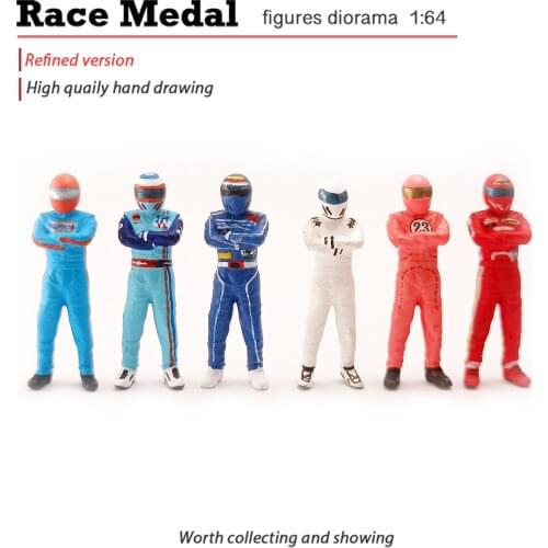 Racemedal 1:64 action figure model try for brother racing driver standing little car model scene accessories street view model D