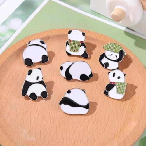 Cute Panda Enamel Pins Bamboo Basket Hat Custom Animal Brooches For Women Lapel Pins Accessories Backpack Gift for Panda Lover