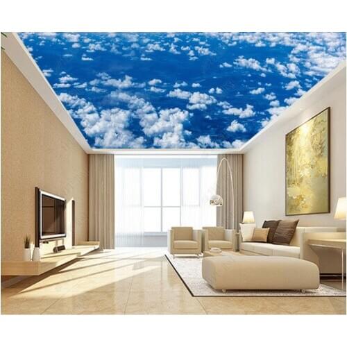 Custom photo 3d wallpaper ceiling mural Blue sky and white clouds scenery home decor 3d wall murals wallpaper in the living room