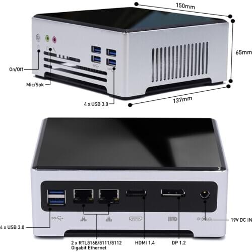 Hot sale cheap Mini desktop gaming PC Intel Core i7 7820HK i5 7440HQ Dual M.2 NVME SSD HDMI DP windows10 Pro Linux Tiny computer
