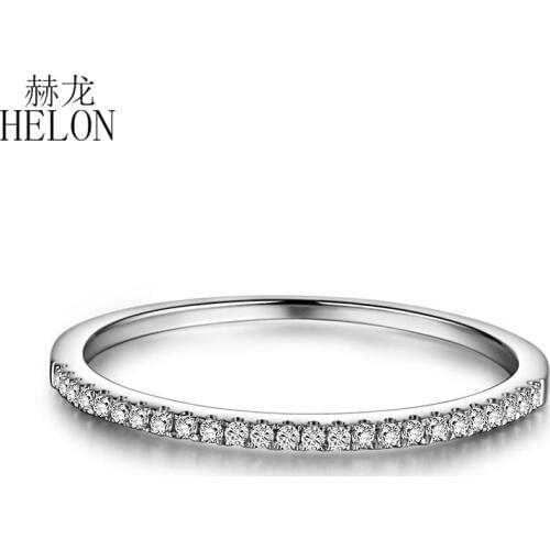 HELON Solid 10k White Gold 100% Genuine Natural Diamonds Wedding Classic Band Engagement Anniversary Women Trendy Jewelry Ring