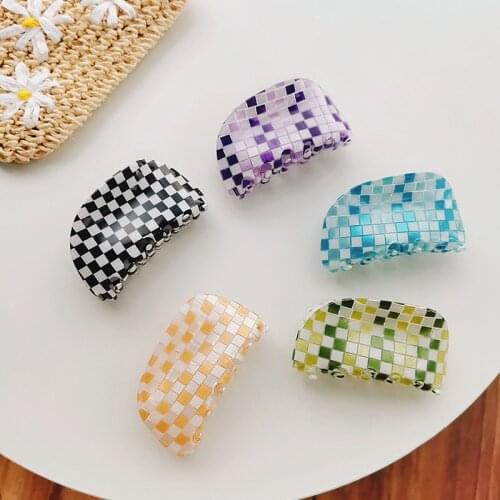 Hot Ins Checkered Hair Claw Clip Acrylic Acetate Black White Colorful Mosaic Grid Plaid Hair Clips Clamp Grab Women Accessories
