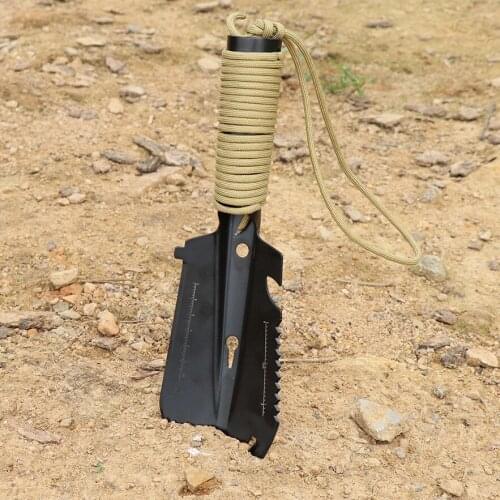 Stainless Steel Multifunctional Engineer Shovel Outdoor Camping Convenient Survival Equipment Handle 2.5M Rope