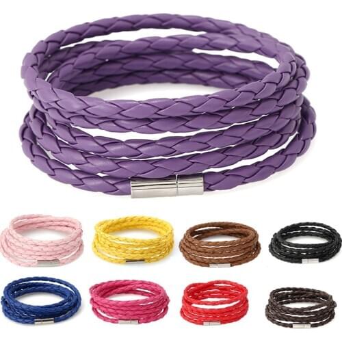 Simple Multilayer Thin PU Leather woven Bracelets & Bangles for man woman Charm unisex Wristband Length 100 cm