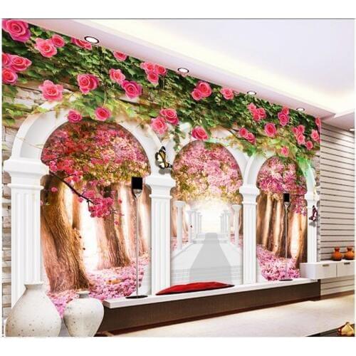 Custom wall mural Roman column flower blooming peach flower background wall custom wall mural Home Decoration