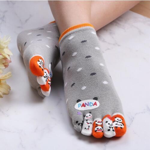 Five Finger Socks Toe Cartoon Pattern Cute Panda Kawaii Dots Socks Women Funny Soks