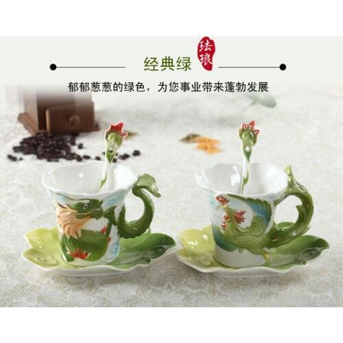 2018 New Style China Cup Enamel Porcelain Coffee mugs Dragon and Phoenix cup tea set Bone China porcelain cup for birthday gift