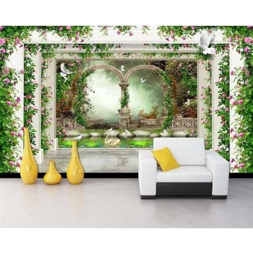 Beibehang Custom wallpaper home decoration mural fantasy flower vine Roman column TV sofa background wall painting 3d wallpaper