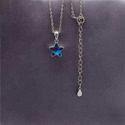 Sterling Silver S925 Chain Necklace Collar with Star Saphire Zircon Pendant Female Clavicle Jewelry Birthday Gift for Girlfriend