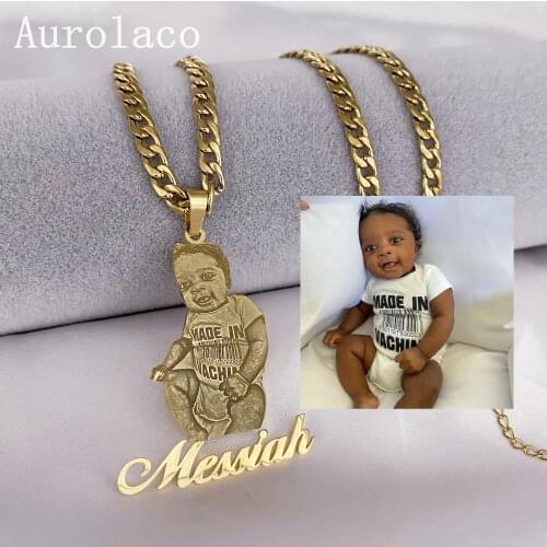 Aurolaco Custom Photo Necklace Custom Picture Nameplate Pendent Necklace for Kids Custom Memory Jewelry for Family Gifts Collar