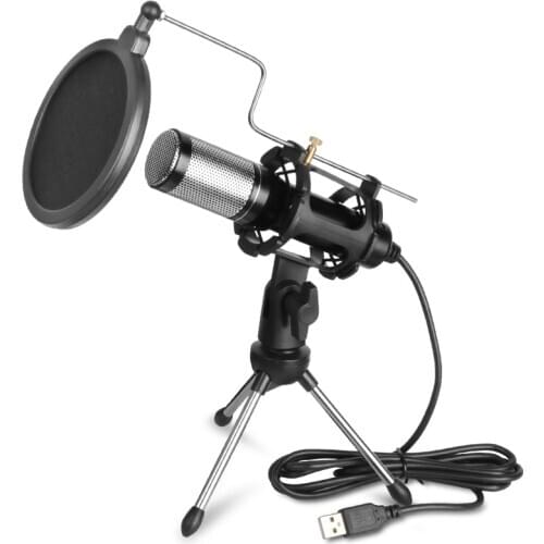 Depusheng E300 Professional Metal USB Condenser Microphone With Tripod Pop Filter Stand For Studio Recording PC Skype Game Voice