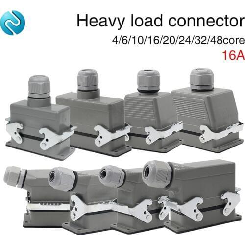 Rectangular heavy-duty connector hdc-04/6/10/16/20/24/32/48 core aviation plug 16A Top lines and side lines