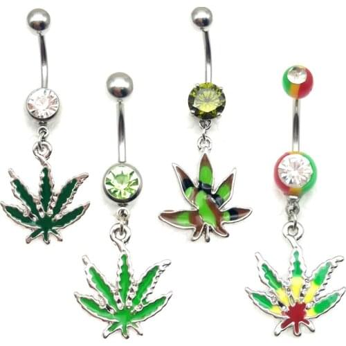 Belly Button Rings Pot Leaf Dangle Body Piercing 14G 1.6mm 1PC navel Rings for Women Body Piercing Jewelry