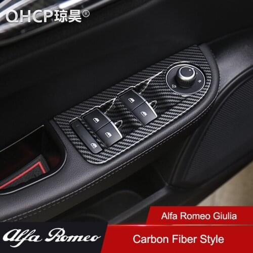 QHCP 3 Colors Window Switch Button Cover Trim ABS 4pcs Decorative Frame For Alfa Romeo Giulia Interior Accessories Free Shipping