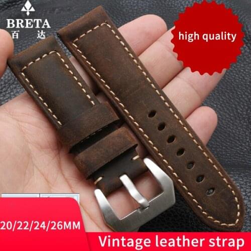 Shengmeirui 20mm 22mm 24mm 26mm Vintage Cow Leather Watch Band For Panerai Fossil Watchband Watch Accessories Watch Strap