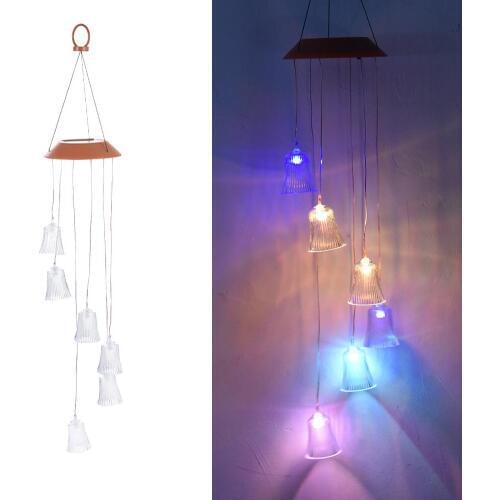 LED Solar Wind Chime Christmas Bells Home Hanging Ornament Handmade Innovative Pendant Garden Decoration Light Christmas Decor