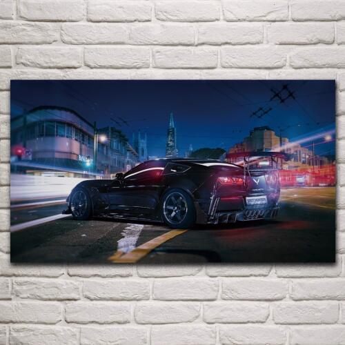 Cool punk style supercar c7 night city street living room home art decor wall decorative canvas fabric poster KM728
