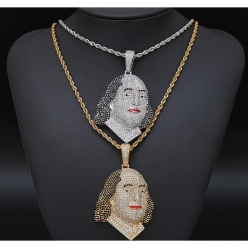 Hip Hop Claw Setting AAA+ CZ Stone Bling Iced Out Benjamin Franklin Avatar Pendants Necklaces for Men Rapper Jewelry