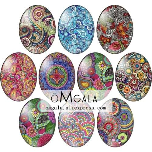 Vintage Paisley Flowers Paintings 10pcs mixed 13x18mm/18x25mm/30x40mm Oval photo glass cabochon demo flat back Making findings