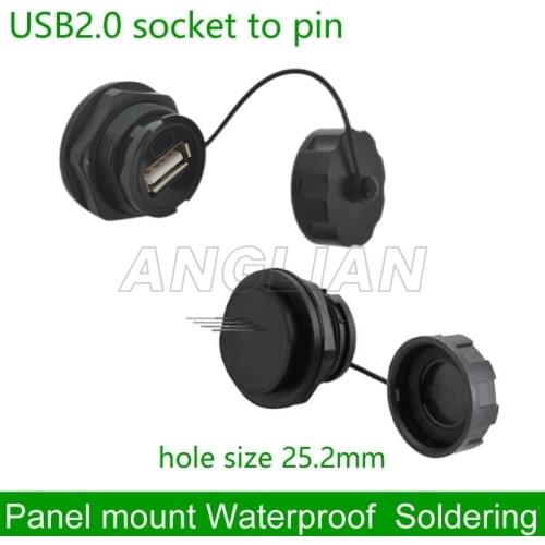 USB Waterproof Connector IP67 USB panel mount female socket and soldering PIN 1 unit
