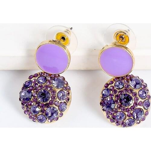 Girly Round Earrings Wholesale Colorful Rhinestone Statement Hanging Dangle Earring For Women 2021 Za Rainbow Design Ear Ring