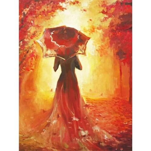 Woman Umbrella DIY 11CT Embroidery Cross Stitch Kits Craft Needlework Set Cotton Thread Printed Canvas Home Decoration Sale