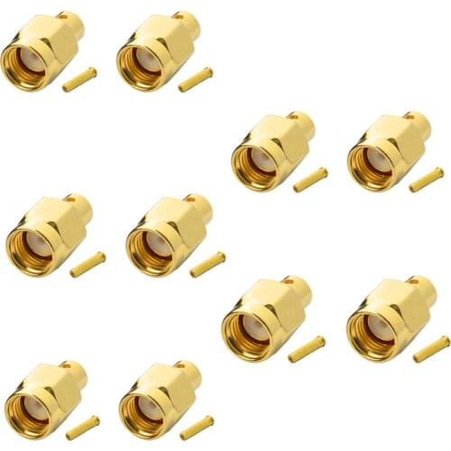 100 Pieces RP-SMA Male Plug RP SMA RF Coax Connector Solder Cable RG141 Straight Goldplated