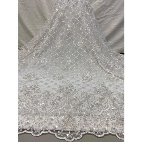 2020 Latest Heavy African Sequins Mesh Lace Fabric High Quality Beads Handmade Embroidery French Tulle Lace Fabric For Wedding