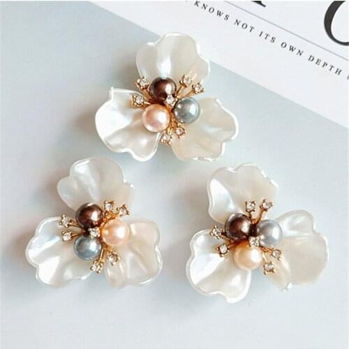 35MM 30Pcs KC Gold Color Alloy Cute ABS Pearl Flowers Jewelry Charms Hair Jewelry Findings Accessories