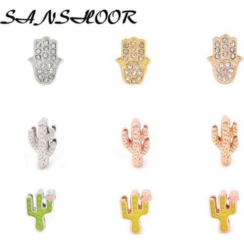 SANSHOOR HAMSA Keeper Keys Cactus Slide Charms Fit Pendant Necklace Key Chains Diy Leather Wrap Bracelets For Women Gifts 9pcs