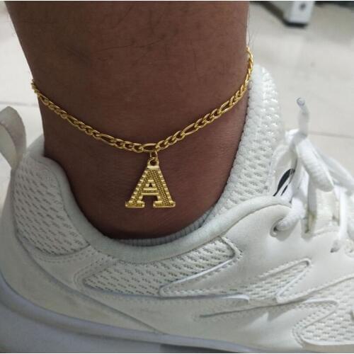 A-Z Initial Letter Anklet For Women Stainless Steel Anklets Bracelets Gold Chain Alphabet Charm Foot Accessories Jewelry
