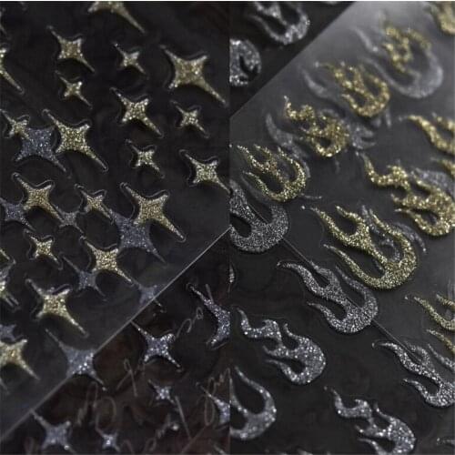 Sparkling Star & Fire Gold Silver Powder Quality 3D Engraved Nail Stickers Nail Art Decorations Nail Decals Design