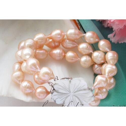 Z4331 3row 8" 15mm pink drip freshwater cultured pearl bracelet@^Noble style Natural Fine jewe SHIPPING new >>free shipping