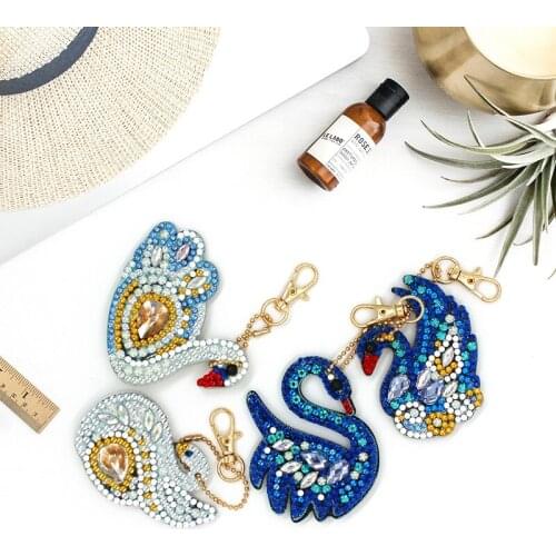 4/5 pcs Swan DIY Full Drill Special Shaped Diamond Painting Keychain Keyring Women Bag Decoration Pendant Diamond Embroidery