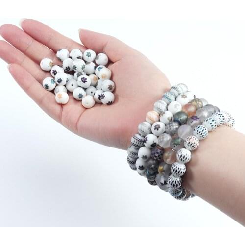 Lacoogh 20pcs 6/8/10mm Maple Leaf Printed Glass Beads Spacer Beads For Necklace Bracelet Jewelry Making Handmade DIY Wholesale