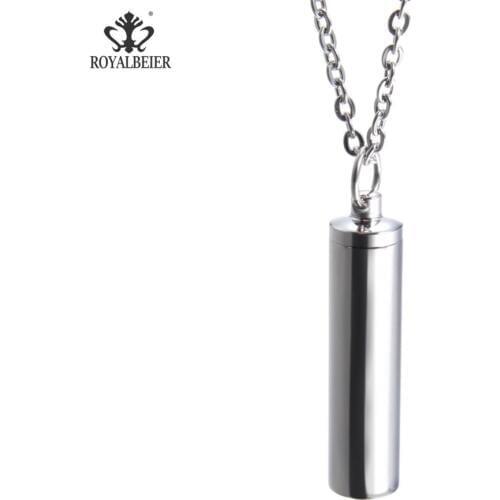 RoyalBeier Chain Stainless Steel Cylinder Shape Pendant Necklace Perfume Screw Cover Bottle Couples lovers Capsule Jewelry